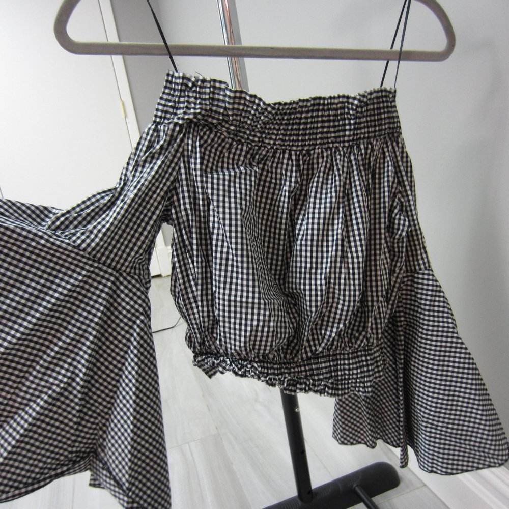 BRENDA OFF THE SHOULDER LONG SLEEVE GINGHAM TOP